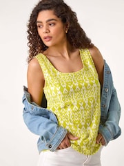 Roman Green Ikat Print Textured Vest Top - Image 1 of 5