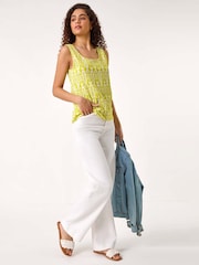 Roman Green Ikat Print Textured Vest Top - Image 2 of 5