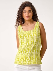 Roman Green Ikat Print Textured Vest Top - Image 4 of 5