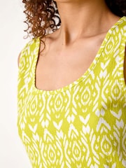 Roman Green Ikat Print Textured Vest Top - Image 5 of 5