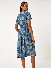 Roman Blue Leaf Print Stretch Midi Dress - Image 2 of 5