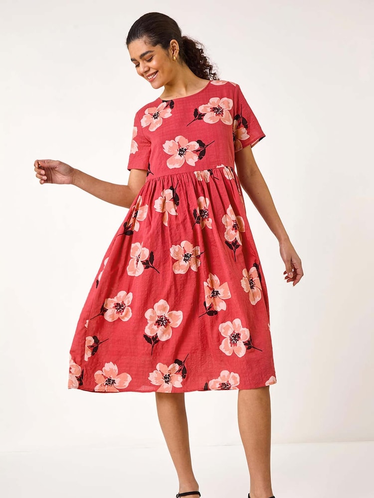 Roman Pink Floral Print Smock Midi Dress - Image 1 of 5