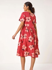 Roman Pink Floral Print Smock Midi Dress - Image 3 of 5