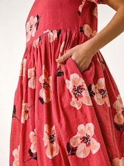 Roman Pink Floral Print Smock Midi Dress - Image 5 of 5