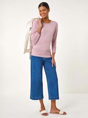 Roman Pink Diamante Button Scallop Edge Jumper - Image 1 of 5