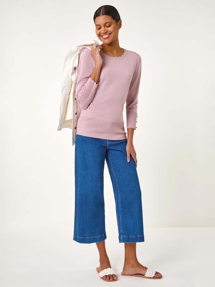 Roman Pink Diamante Button Scallop Edge Jumper - Image 1 of 5