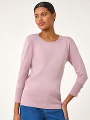 Roman Pink Diamante Button Scallop Edge Jumper - Image 2 of 5