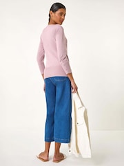 Roman Pink Diamante Button Scallop Edge Jumper - Image 3 of 5