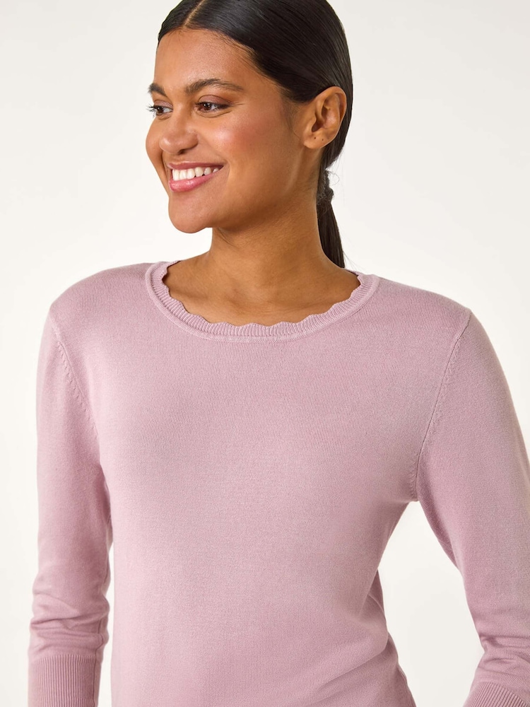 Roman Pink Diamante Button Scallop Edge Jumper - Image 4 of 5