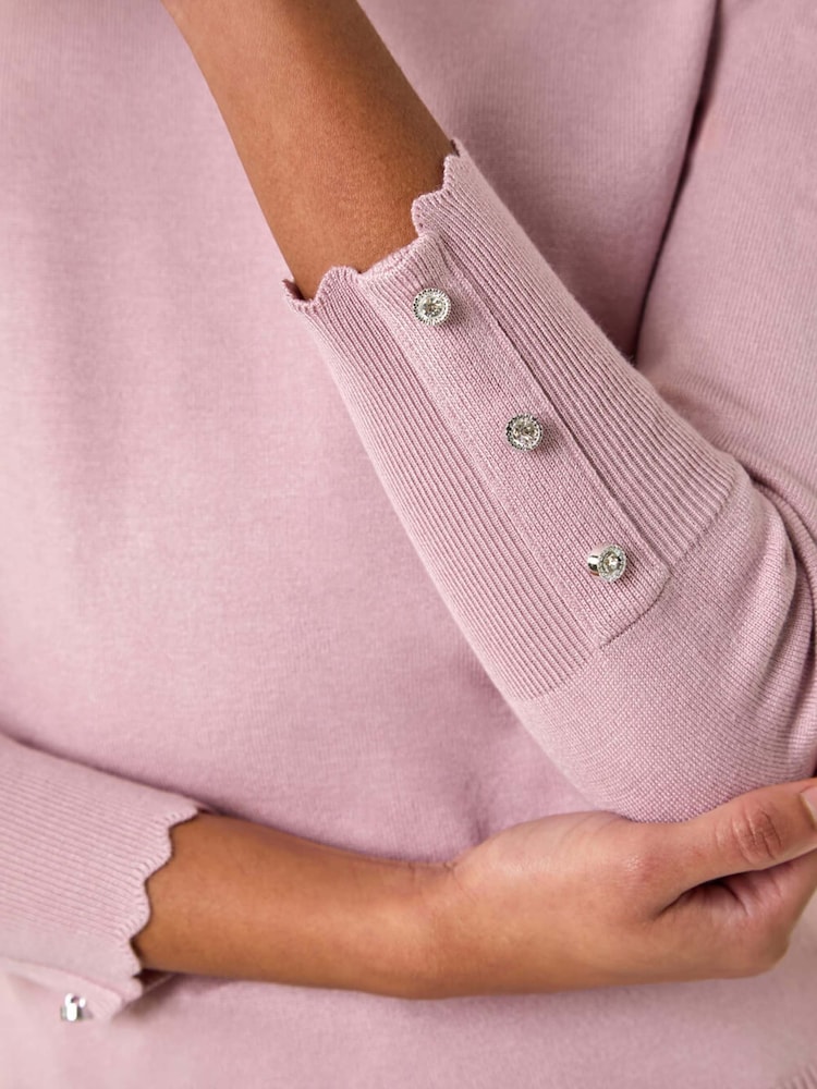 Roman Pink Diamante Button Scallop Edge Jumper - Image 5 of 5