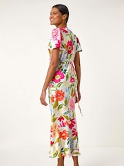 Roman White Floral Satin Midi Dress - Image 1 of 5
