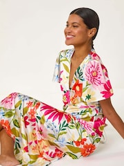 Roman White Floral Satin Midi Dress - Image 4 of 5