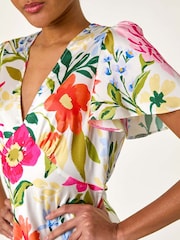 Roman White Floral Satin Midi Dress - Image 5 of 5