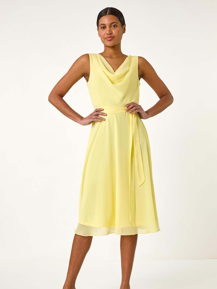 Gelb - Roman Geblümtes Kleid mit Wasserfallausschnitt - Bild 1 von 5 Gelb - Roman Geblümtes Kleid mit Wasserfallausschnitt - Bild 1 von 5