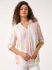 Roman Pink Stripe Print Pleat Detail Tunic Top - Image 4 of 5
