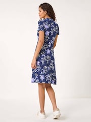 Roman Purple Floral Puff Print Stretch Tea Dress - Image 2 of 5