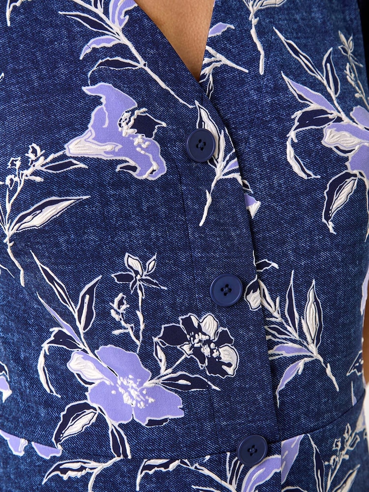 Roman Purple Floral Puff Print Stretch Tea Dress - Image 5 of 5