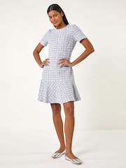 Roman Purple Textured Stretch Frill Hem Dress - Image 1 of 5
