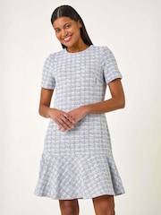 Roman Purple Textured Stretch Frill Hem Dress - Image 3 of 5