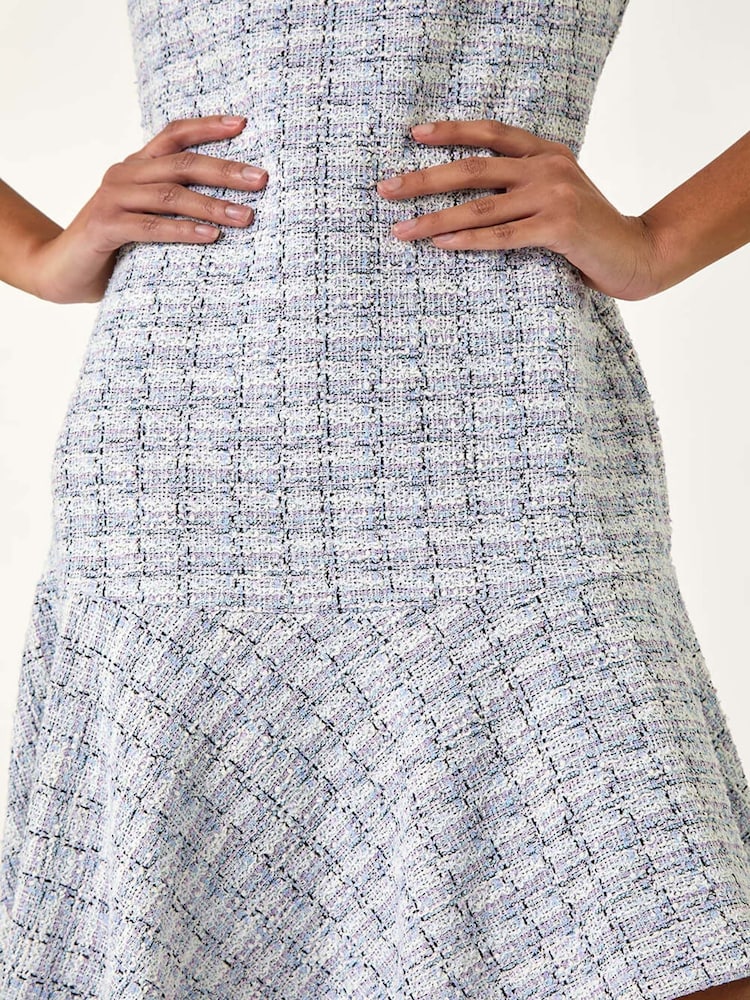 Roman Purple Textured Stretch Frill Hem Dress - Image 5 of 5