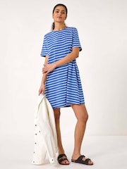 Roman Blue Stripe Stretch T-Shirt Dress - Image 1 of 5