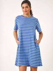 Roman Blue Stripe Stretch T-Shirt Dress - Image 3 of 5
