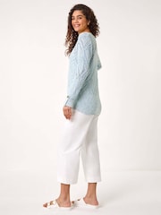 Roman Blue Diamond Textured Crochet Jumper - Image 3 of 5