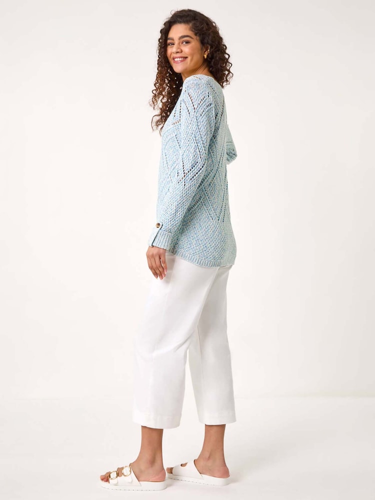 Roman Blue Diamond Textured Crochet Jumper - Image 3 of 5