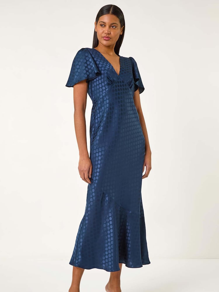 Vestido a media pierna con estampado de lunares de satén de Roman - Imagen 1 de 5 Vestido a media pierna con estampado de lunares de satén de Roman - Imagen 1 de 5