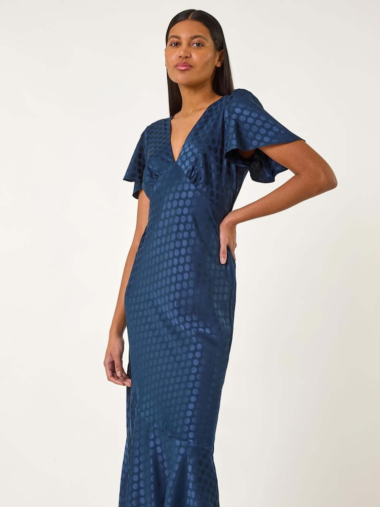 Roman Blue Satin Spot Print Midi Dress - Image 3 of 5