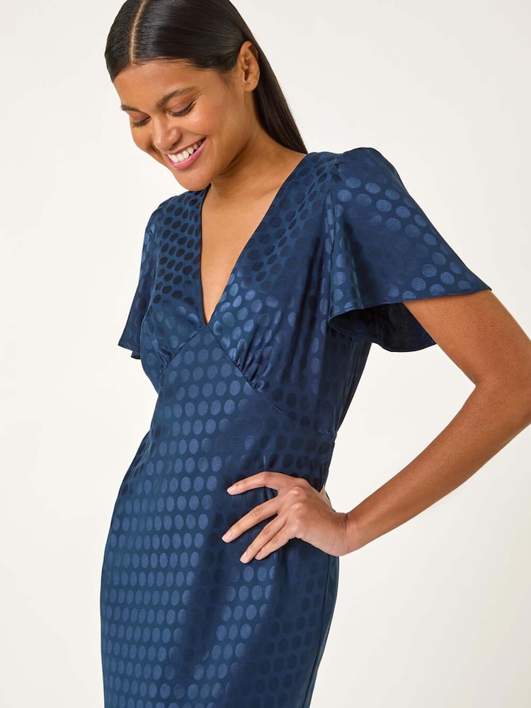 Roman Blue Satin Spot Print Midi Dress - Image 4 of 5