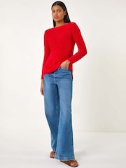 Roman Red Textured Tape Yarn Knit Jumpers - Image 2 of 5