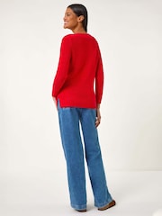 Roman Red Textured Tape Yarn Knit Jumpers - Image 3 of 5