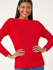 Roman Red Textured Tape Yarn Knit Jumpers - Image 4 of 5