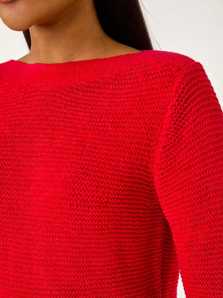 Roman Red Textured Tape Yarn Knit Jumpers - Image 5 of 5