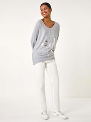 Roman Grey Foil Flower Print Tunic Top - Image 1 of 5