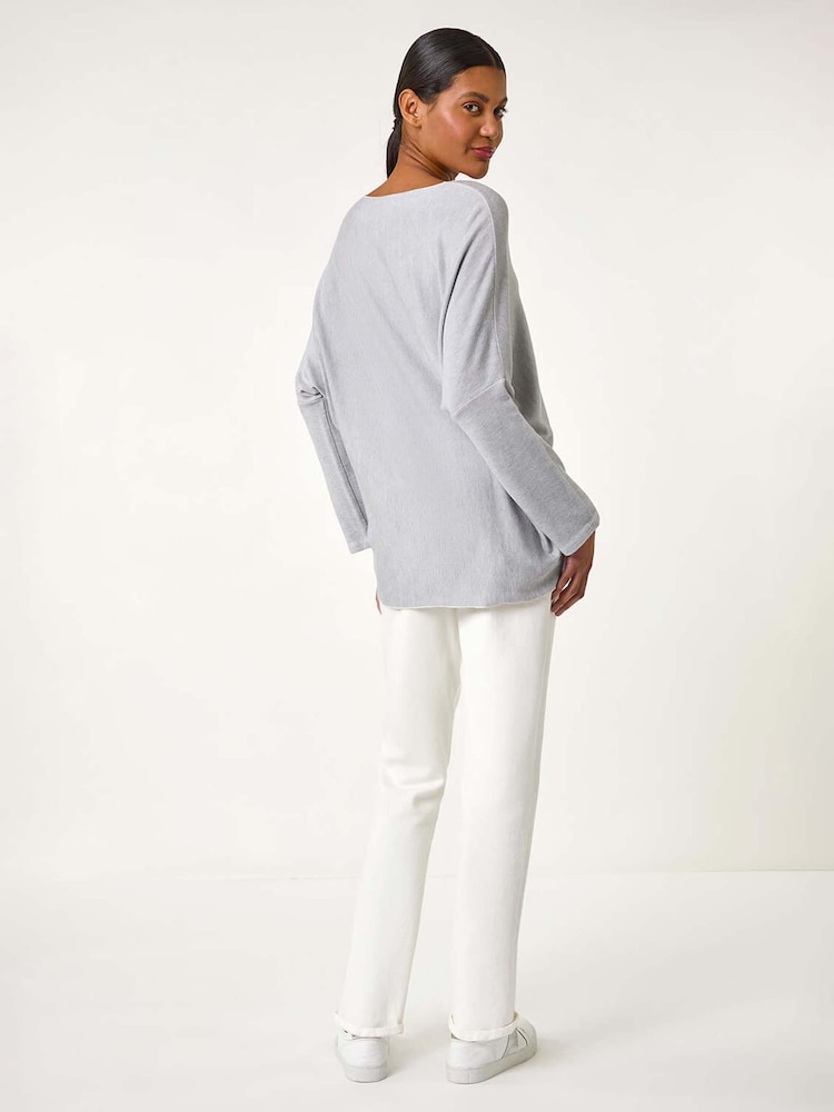 Roman Grey Foil Flower Print Tunic Top - Image 2 of 5