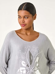 Roman Grey Foil Flower Print Tunic Top - Image 4 of 5