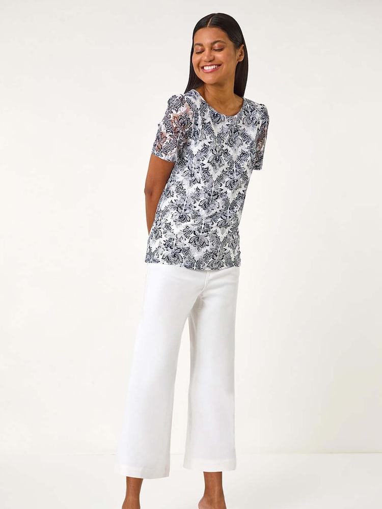 Top de encaje elástico con estampado de Roman - Imagen 1 de 5