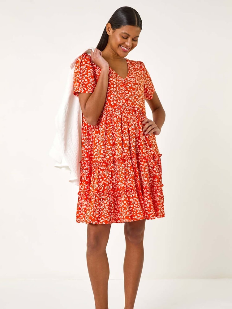 Roman Orange Floral Short Tea Dress - Image 1 of 5
