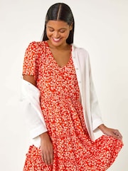 Roman Orange Floral Short Tea Dress - Image 2 of 5