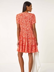 Roman Orange Floral Short Tea Dress - Image 3 of 5