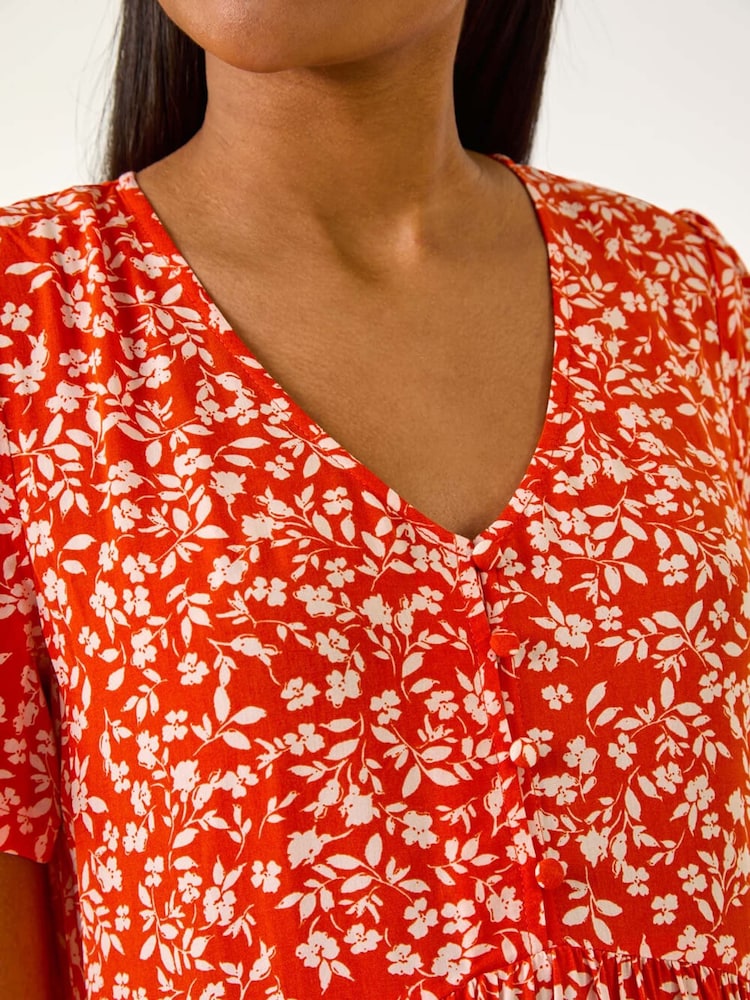 Roman Orange Floral Short Tea Dress - Image 4 of 5