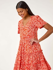 Roman Orange Floral Short Tea Dress - Image 5 of 5