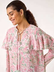 Roman Pink Floral Print Tie Front Top - Image 2 of 5