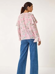 Roman Pink Floral Print Tie Front Top - Image 3 of 5