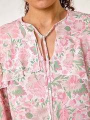 Roman Pink Floral Print Tie Front Top - Image 5 of 5