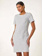 Roman White Textured Stretch Shift Dress - Image 1 of 5