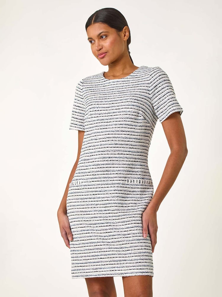 Roman White Textured Stretch Shift Dress - Image 1 of 5