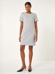 Roman White Textured Stretch Shift Dress - Image 3 of 5